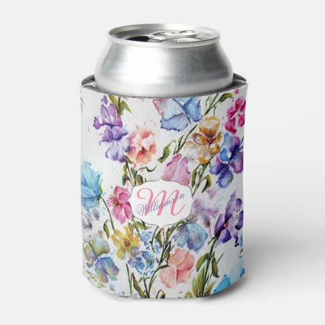 WHIMSICAL FLORAL AND BUTTERFLIES CAN COOLER (Can Front)