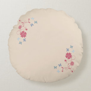 Whimsical Floral and Butterfly Accents on Cream Round Cushion
