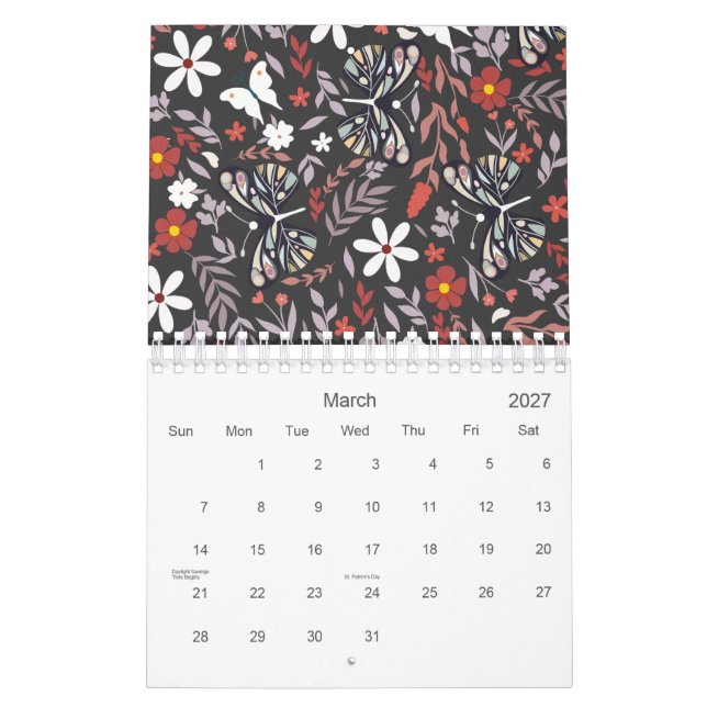 Whimsical Floral and Butterfly Pattern 2026 Calendar (Mar 2027)