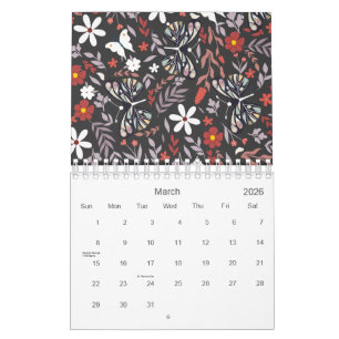 Whimsical Floral and Butterfly Pattern 2026 Calendar