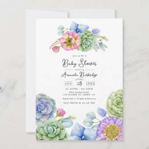 Whimsical Floral and Succulent Baby Shower Invitation