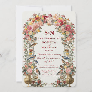 Whimsical Floral Arch Wedding Invitation with Bird