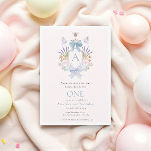 Whimsical Floral Bee Watercolor 1st Birthday Invitation
