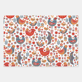 Whimsical Floral Birds Scandinavian Wrapping Paper
