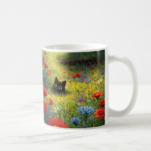 Whimsical Floral Black Cat Mug