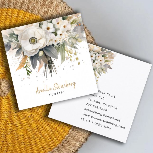 Whimsical Floral Blooms Florist Square Business Card (Creator Uploaded)