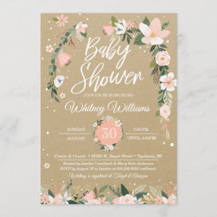 Whimsical Floral Blush & White Girl Baby Shower Invitation