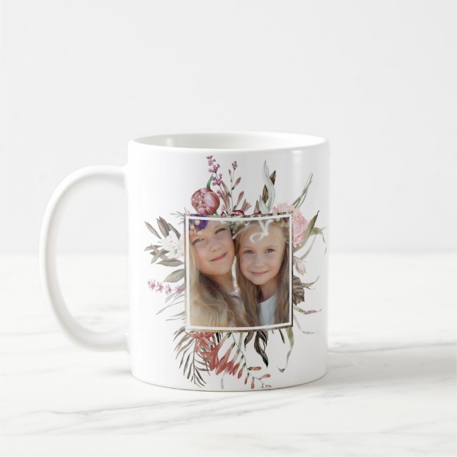Whimsical Floral Bouquet Photo Coffee Mug (Left)