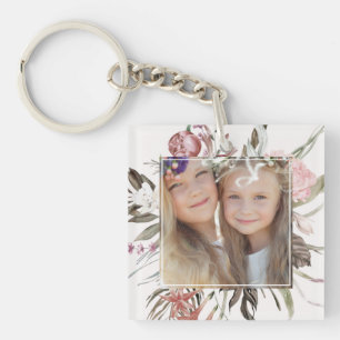 Whimsical Floral Bouquet Photo Key Ring