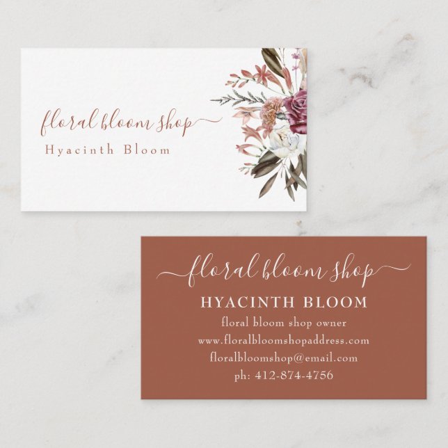 Whimsical Floral Bouquet Terracotta Business Card (Front/Back)