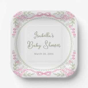 Whimsical Floral Bow Baby Shower  Paper Plate
