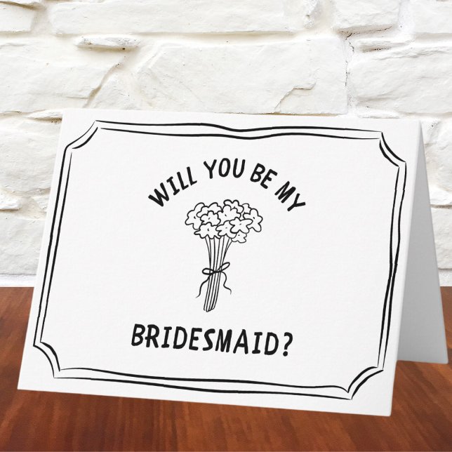 Whimsical Floral Bow Bouquet Bridesmaid Proposal  Card (Ask in timeless style with this hand-drawn bridesmaid proposal card with a classic floral bouquet.)