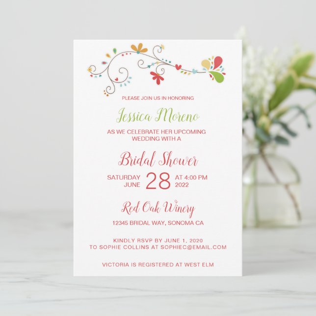 Whimsical Floral Bridal Shower Invitation (Standing Front)