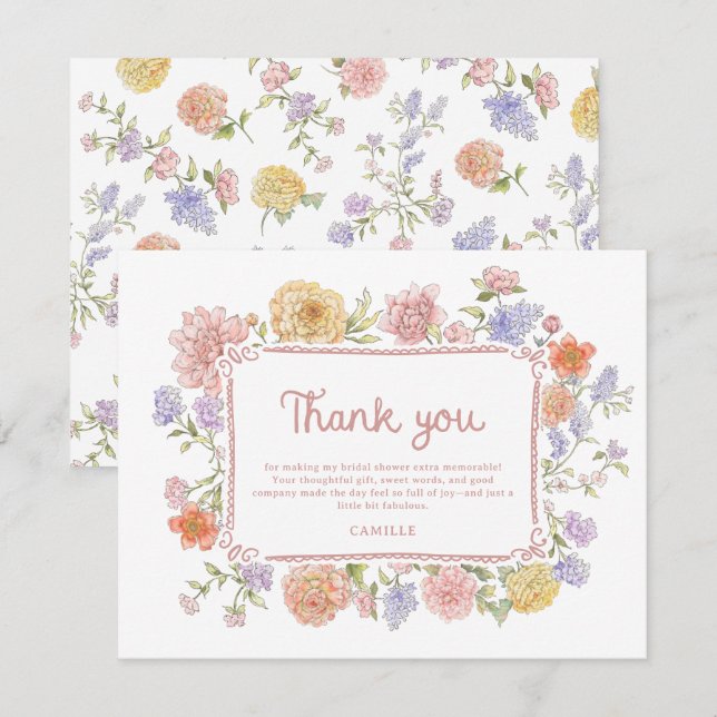 Whimsical Floral Bridal Shower  Thank You Card (Front/Back)