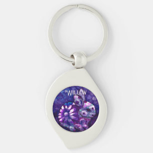 Whimsical Floral Bunny Rabbit Personalized Key Ring