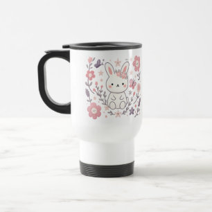 Whimsical Floral Bunny with Pastel Flowers Travel Mug