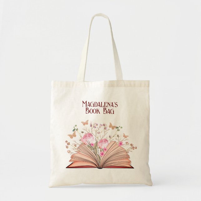 Whimsical Floral Butterflies Library Book Tote Bag (Front)