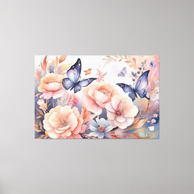 Whimsical Floral Butterflies Playful Design Canvas Print (Front)