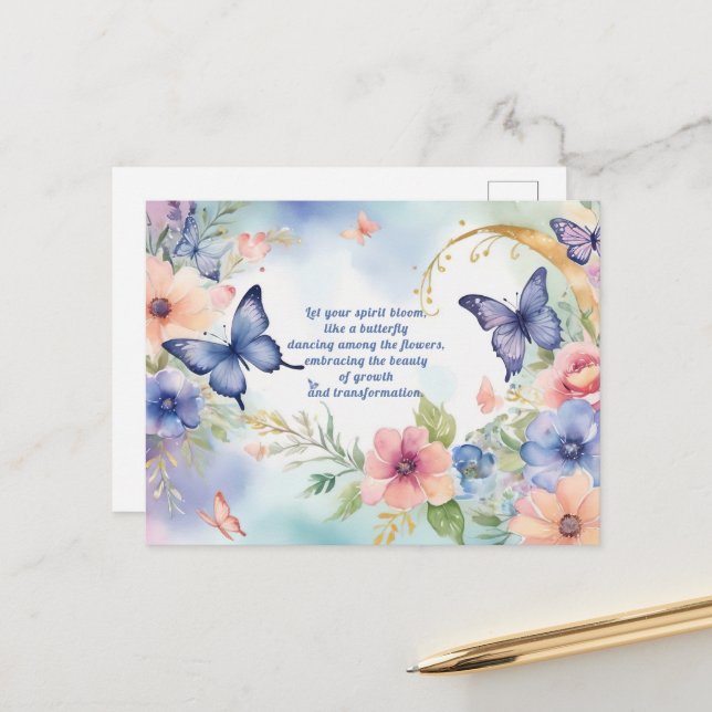 Whimsical Floral Butterfly Art Timeless Beauty  Postcard (Front/Back In Situ)