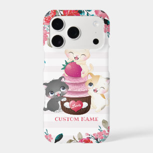 Whimsical Floral Cartoon Cats Strawberry Cupcake
