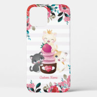 Whimsical Floral Cartoon Cats Strawberry Cupcake