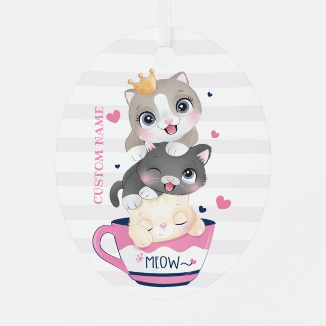 Whimsical Floral Cartoon Cats Strawberry Cupcake Metal Tree Decoration (Back)