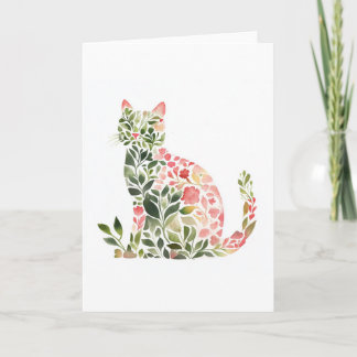 Whimsical Floral Cat Watercolor Greeting Card