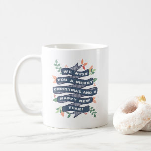 Whimsical Floral Christmas Banner Holiday Coffee Mug