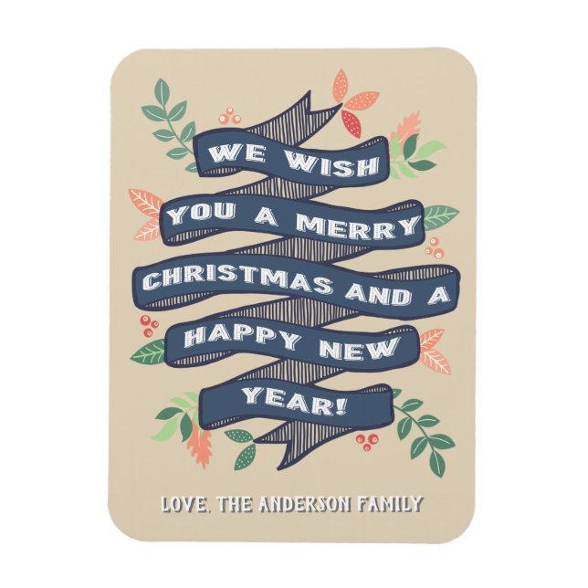 Whimsical Floral Christmas Banner Holiday Magnet (Vertical)