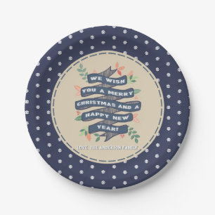 Whimsical Floral Christmas Banner Holiday Paper Plate