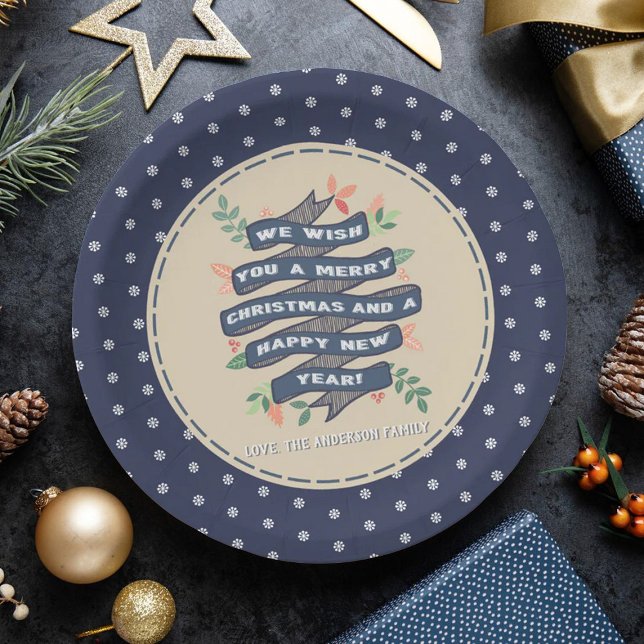 Whimsical Floral Christmas Banner Holiday Paper Plate (Creator Uploaded)
