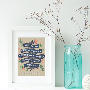 Whimsical Floral Christmas Banner Holiday Poster