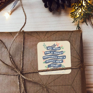 Whimsical Floral Christmas Banner Holiday Square Sticker