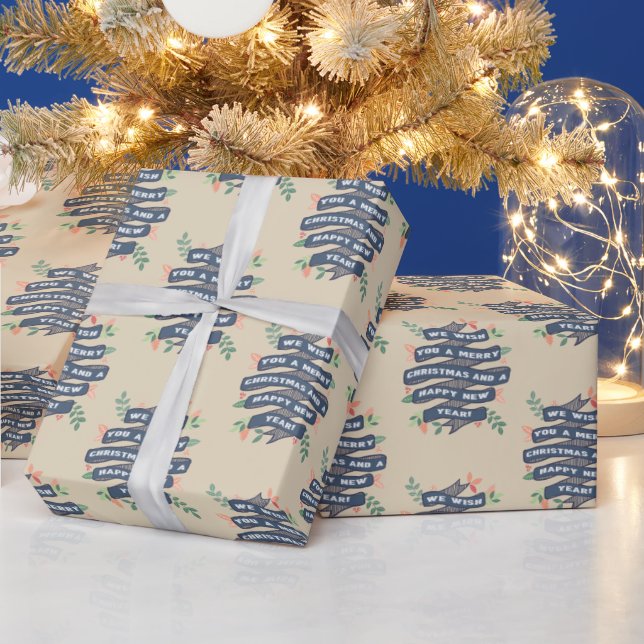 Whimsical Floral Christmas Banner Holiday Wrapping Paper (Holidays)