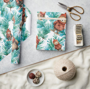 Whimsical Floral Christmas Bears Wrapping Paper