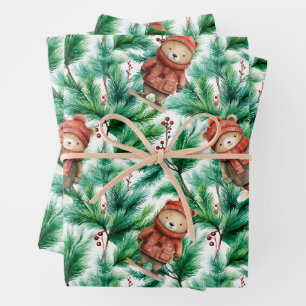 Whimsical Floral Christmas Bears Wrapping Paper
