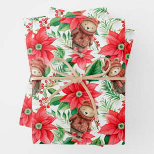 Whimsical Floral Christmas Bears Wrapping Paper