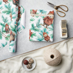 Whimsical Floral Christmas Bears Wrapping Paper