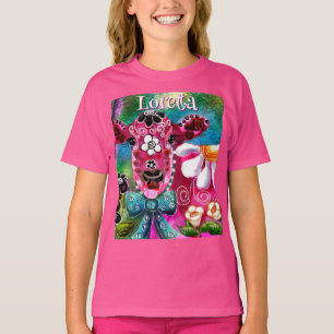 Whimsical Floral Cow Pink Teal Black Personalised T-Shirt