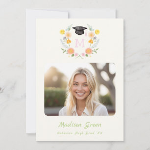 Whimsical Floral Crest Graduation Invitation