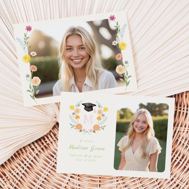 Whimsical Floral Crest Graduation Invitation (Creator Uploaded)