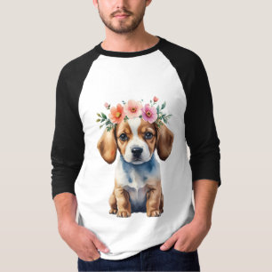 Whimsical Floral Crown Puppy Tee