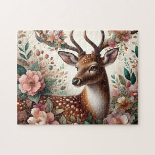 Whimsical Floral Deer Forest Jigsaw Puzzle