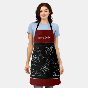 Whimsical Floral Design Custom Name Apron