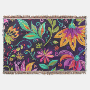 Whimsical Floral design Throw Blanket