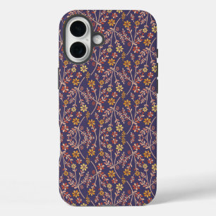 Whimsical Floral Design with Vines on Purple Back iPhone 16 Plus Case