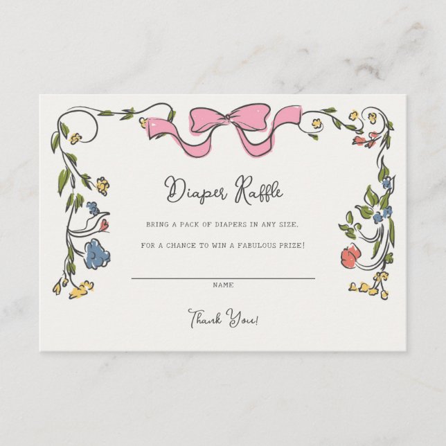 Whimsical Floral Diaper Raffle Invite Insert (Front)