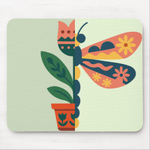 Whimsical floral dragonfly Design Mouse Mat