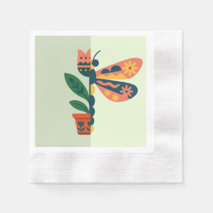Whimsical floral dragonfly Design Napkin