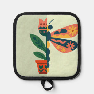 Whimsical floral dragonfly Design Pot Holder